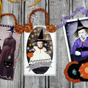 Una collezione Witchy Vintage Halloween Fogli di collage PDF ornamenti tutorial modello bomboniera per streghe immagine 9