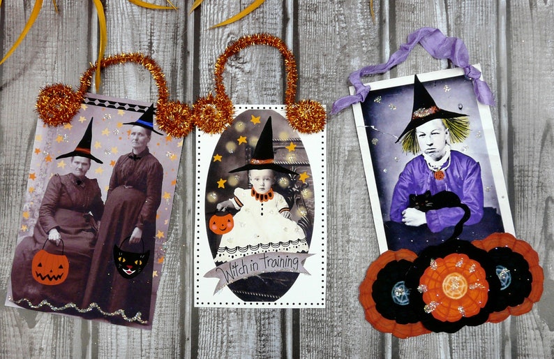 Una collezione Witchy Vintage Halloween Fogli di collage PDF ornamenti tutorial modello bomboniera per streghe immagine 9