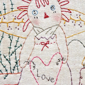 LOVE raggedy ann embroidery Pattern pdf prim stitchery doll vintage like heart fabric sew craft valentine primitive image 4