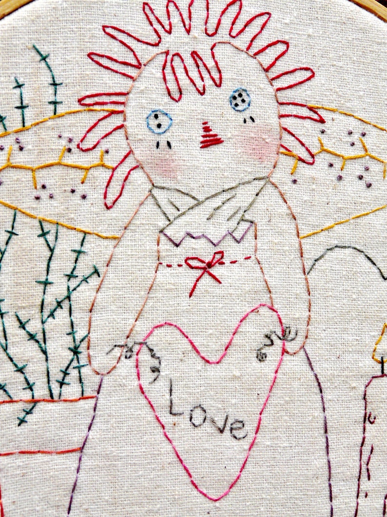 LOVE raggedy ann embroidery Pattern pdf prim stitchery doll vintage like heart fabric sew craft valentine primitive image 4