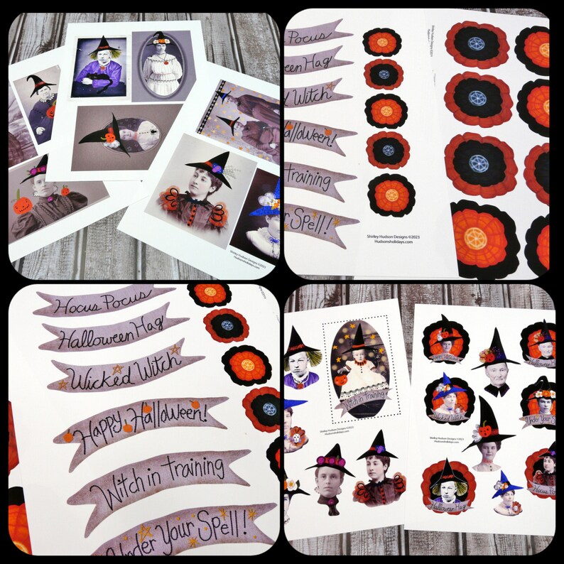 Una collezione Witchy Vintage Halloween Fogli di collage PDF ornamenti tutorial modello bomboniera per streghe immagine 3