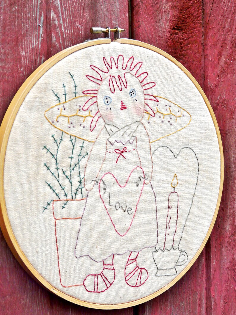 LOVE raggedy ann embroidery Pattern pdf prim stitchery doll vintage like heart fabric sew craft valentine primitive image 3