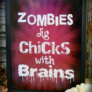Halloween Zombies ondertekenen digitale pdf - paarse hersenen kuikens woorden vintage stijl papier oud 8 x 10
