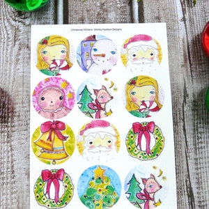 Christmas Joy sticker SET art artwork 2 sheets Santa snowman deer wreath gingerbread man planner journal image 3