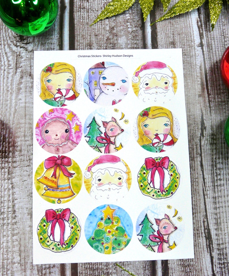 Christmas Joy sticker SET art artwork 2 sheets Santa snowman deer wreath gingerbread man planner journal image 3