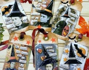 Old Witch Halloween Tags - PDF vintage saying photos sayings