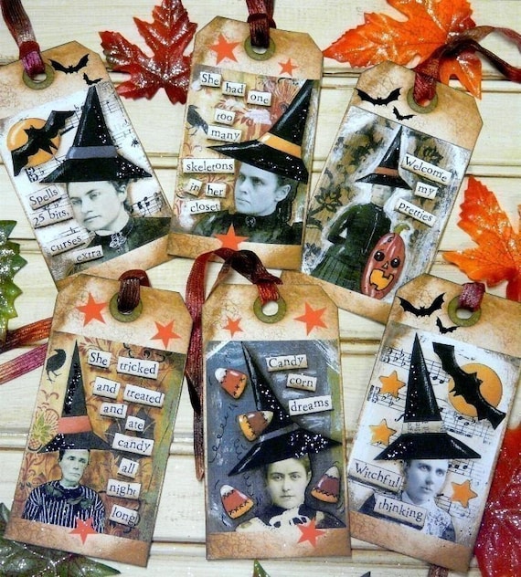 Old Witch Halloween Tags Pdf Vintage Saying Photos Sayings Etsy