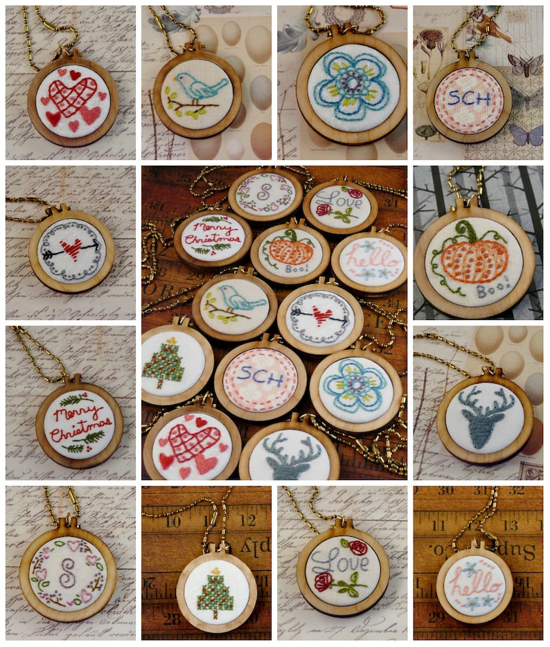 12 Mini Hoop Pendant Embroidery Pattern PDF Designs Necklace Etsy