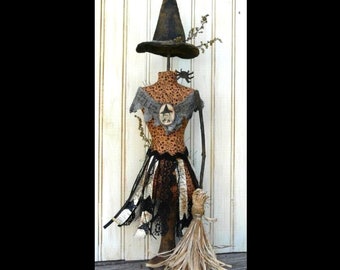 Halloween Witch Mannequin Dress Form Pattern PDF - Pincushion Pin Keep email primitive pinkeep cushion