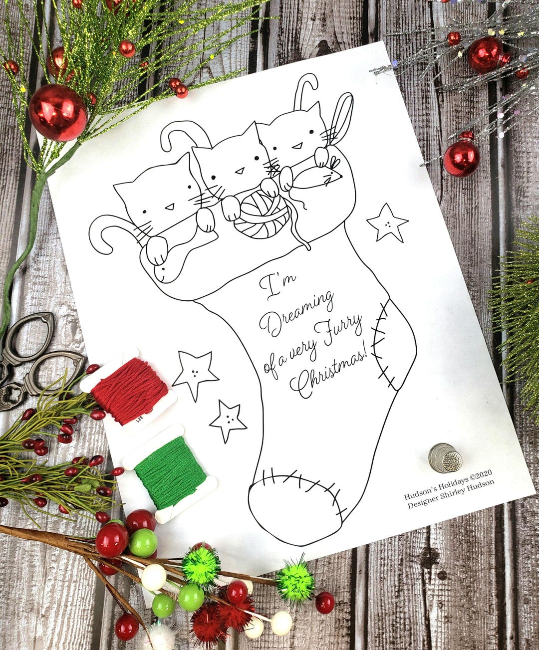 3 Cats Christmas Stocking Embroidery Pattern PDF - Sheet Primitive ...
