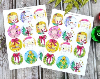 Christmas Joy sticker SET - art artwork 2 sheets- Santa snowman deer wreath gingerbread man planner journal