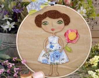 Vintage Garden Party Girl embroidery Pattern PDF -  stitchery Hoop art flowers fabric lady