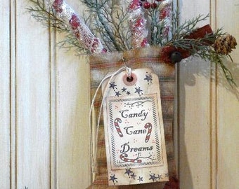 Christmas Stocking Tags Peppermint Sticks Pattern PDF - holidays decor primitive scrapbooking collage art papers