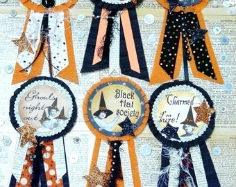 HALLOWEEN WITCH Art Badges pins PATTERN - Pdf ribbon primitive witchy party