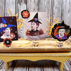 Una collezione Witchy Vintage Halloween Fogli di collage PDF ornamenti tutorial modello bomboniera per streghe immagine 2