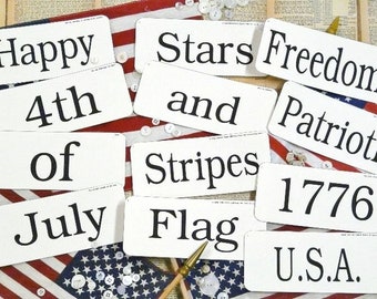 12 Large Patriotic America Flash Cards PDF - altered art flag american words digital