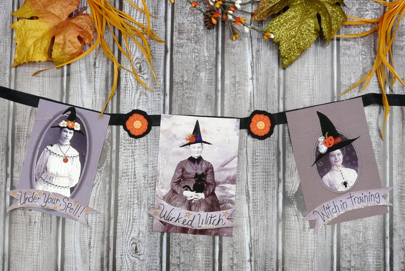 Una collezione Witchy Vintage Halloween Fogli di collage PDF ornamenti tutorial modello bomboniera per streghe immagine 7