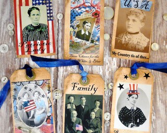 2 Patriotic Collage Tags digital Sheets PDF - images collage old photos