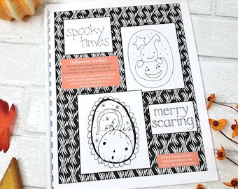 Halloween Doodles & Drawings pattern book - PDF booklet embroidery - 11 sheets primitive stitchery designs