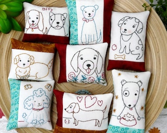Happy Puppy dogs embroidery pattern - PDF ornaments bowl fillers pin poodle 8 designs
