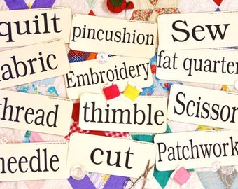 12 Large Sewing Quilt Embroidery Flash Cards PDF - vintage like words scrapbooking digital uprint store decor