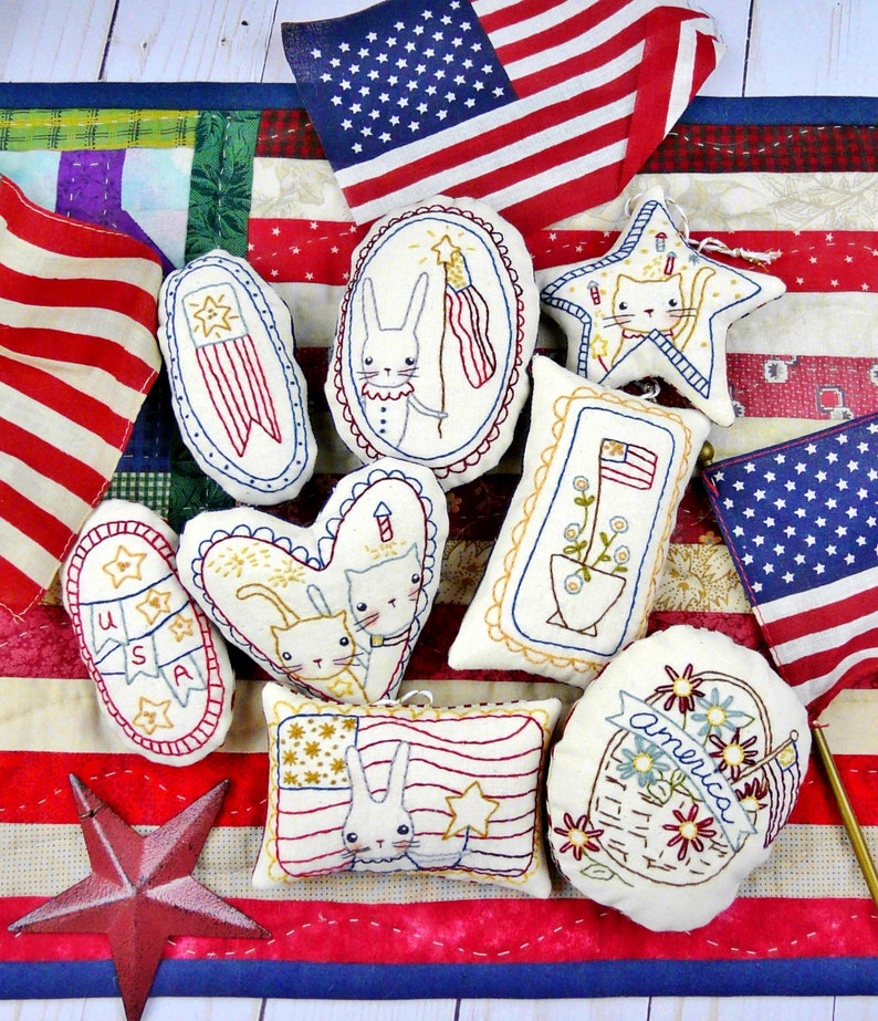 Patriotic spirit Ornaments embroidery Pattern PDF stitchery independence day primitive ornies bowl fillers hudsons holidays image 9