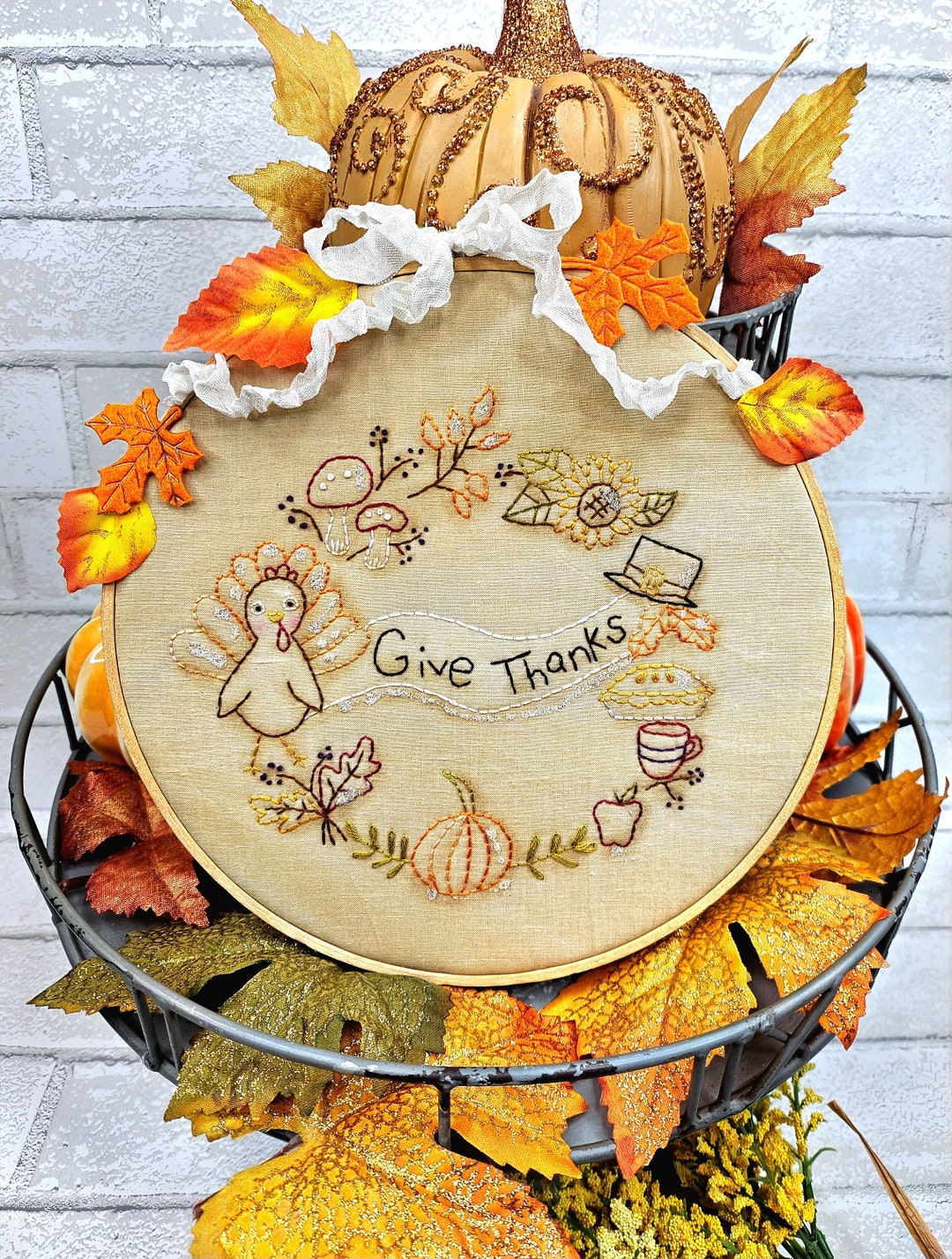 Give Thanks Wreath Stitchery PDF Pattern - Embroidery Design Banner ...