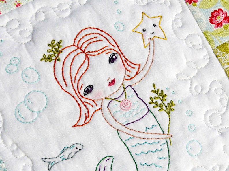Merry Mermaid embroidery Pattern PDF Quilt sea beach stitchery starfish image 2