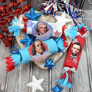 BIG Patriotic Decor Pack - President Chenille doll pattern tutorial PDF - ornaments party crackers 3 ART collage sheets 4th of july