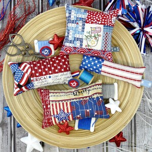 Patriotic Americana Pinnies pattern PDF embroidery Quilted pincushion 4 designs fabric scissors fob pin keep 4th of july image 3