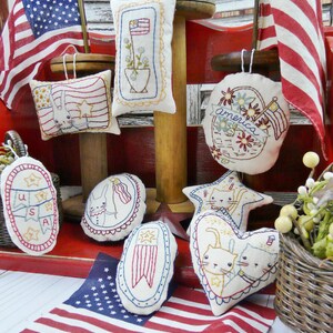 Patriotic spirit Ornaments embroidery Pattern PDF stitchery independence day primitive ornies bowl fillers hudsons holidays image 4