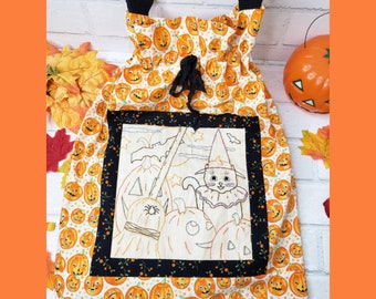 Modello ricamato per borsa dolcetto o scherzetto di Halloween PDF - borsa strega gatto nero