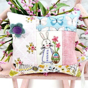 Spring time Pinnies pattern PDF embroidery Quilted pincushion Easter 4 designs fabric scissors fob bunny rabbit image 10