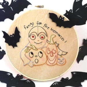 Halloween vampire dracula embroidery Pattern - PDF fangs for the memories primitive