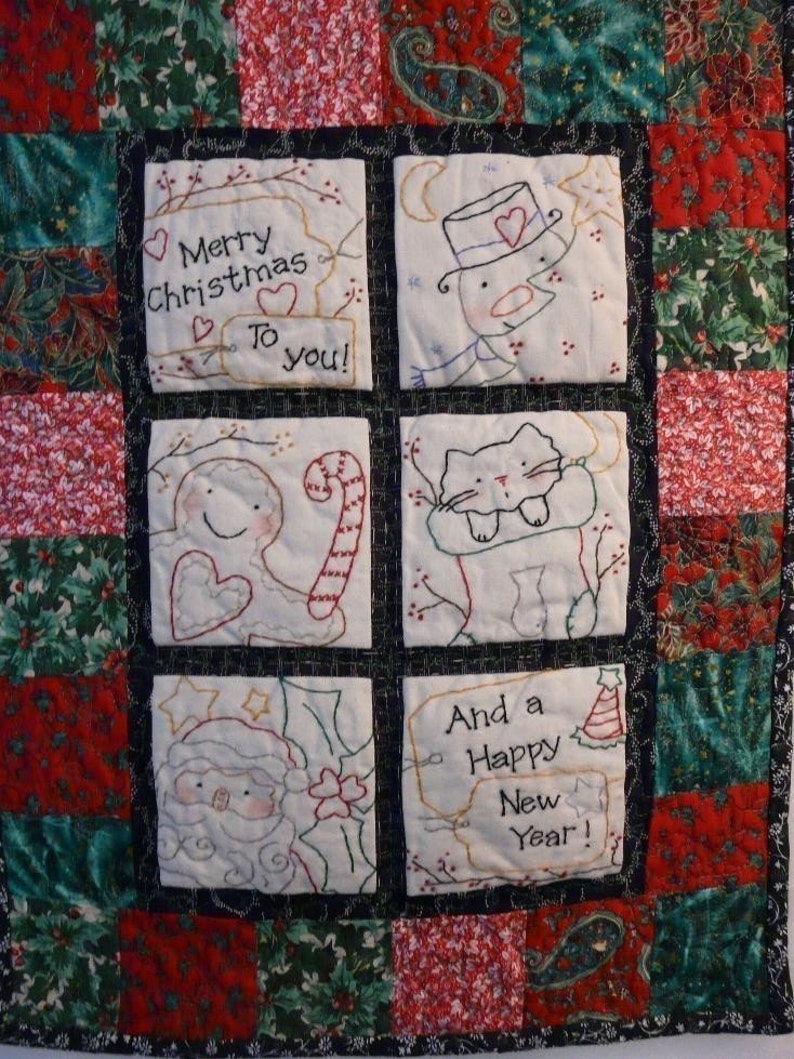 Merry CHRISTMAS embroidery QUILT Pattern PDF santa gingerbread man ginger wallhanging image 3