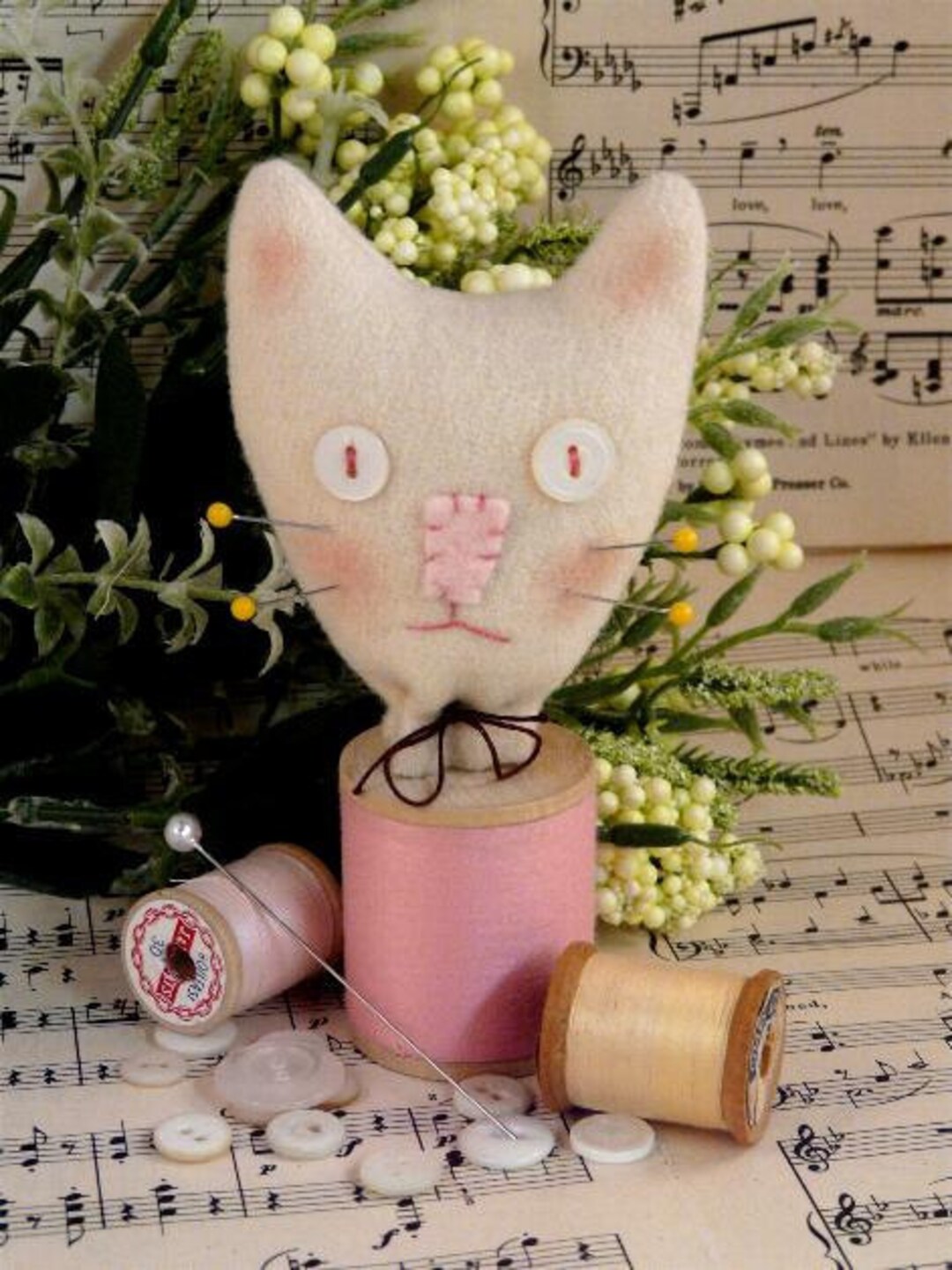 Cat Spool Pincushion Pattern PDF Sewing Supply Decor Pin Keep Cushion