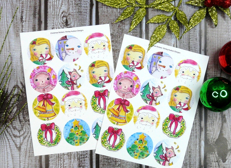 Christmas Joy sticker SET art artwork 2 sheets Santa snowman deer wreath gingerbread man planner journal image 6