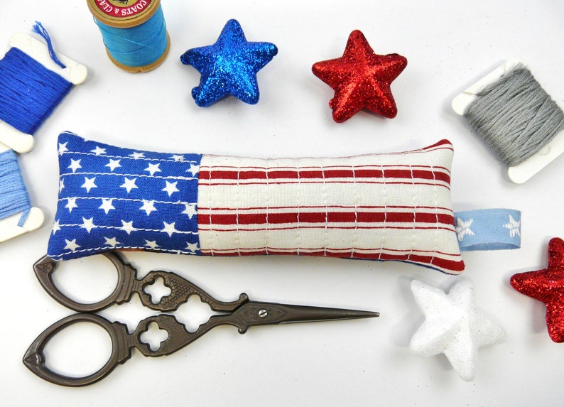 Patriotic Americana Pinnies pattern PDF embroidery Quilted pincushion 4 designs fabric scissors fob pin keep 4th of july image 4