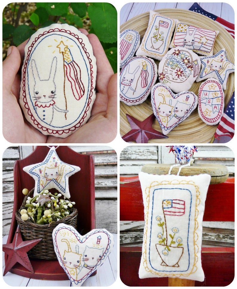 Patriotic spirit Ornaments embroidery Pattern PDF stitchery independence day primitive ornies bowl fillers hudsons holidays image 7