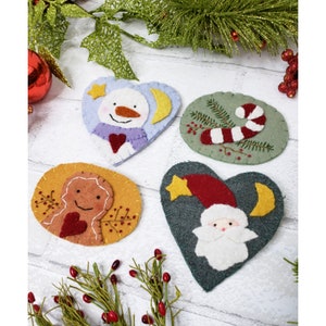 Christmas wintertime Wool Pins PATTERN PDF embroidery snowman santa gingerbread man brooch jewelry candy cane pin primitive image 2