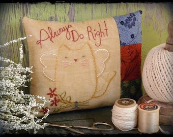 Always do right cat angel embroidery Pattern PDF - kitty flowers