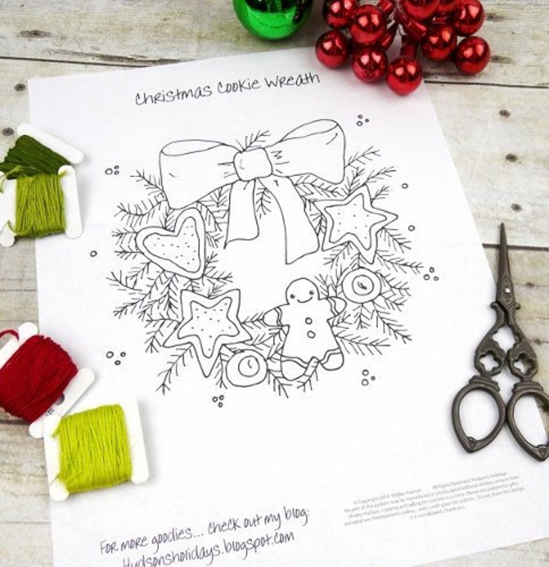 Christmas cookie wreath embroidery Pattern PDF design hand stitchery gingerbread man sugar image 1