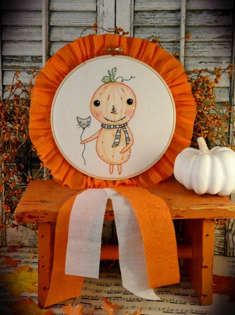 Halloween pumpkin man embroidery Pattern PDF prim stitchery | Etsy
