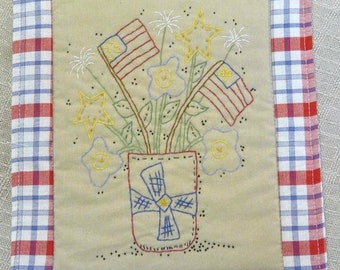 Patriotic Flower bouquet embroidery Pattern PDF -  quilt flag pillow