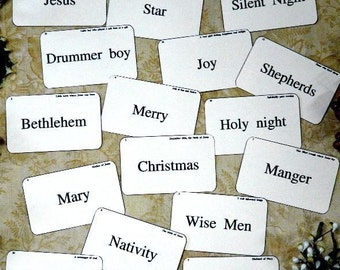 Religious Christmas Flash Cards PDF  - vintage like 16 altered digital uprint primitive jesus nativity  drummer boy paper old angel