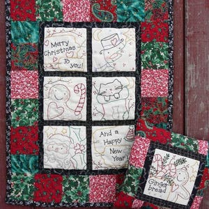 Merry CHRISTMAS embroidery QUILT Pattern PDF -   santa gingerbread man ginger wallhanging