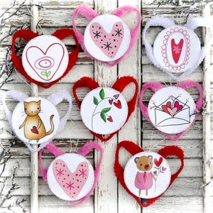 Valentine ornaments banners pattern - pdf Collage Sheet chenille heart stars stem illustrations art artwork ornies