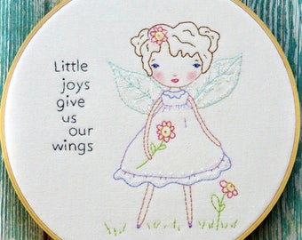 Fairy Wings embroidery Pattern PDF - little joys girl hand spring glitter hoop art sweet