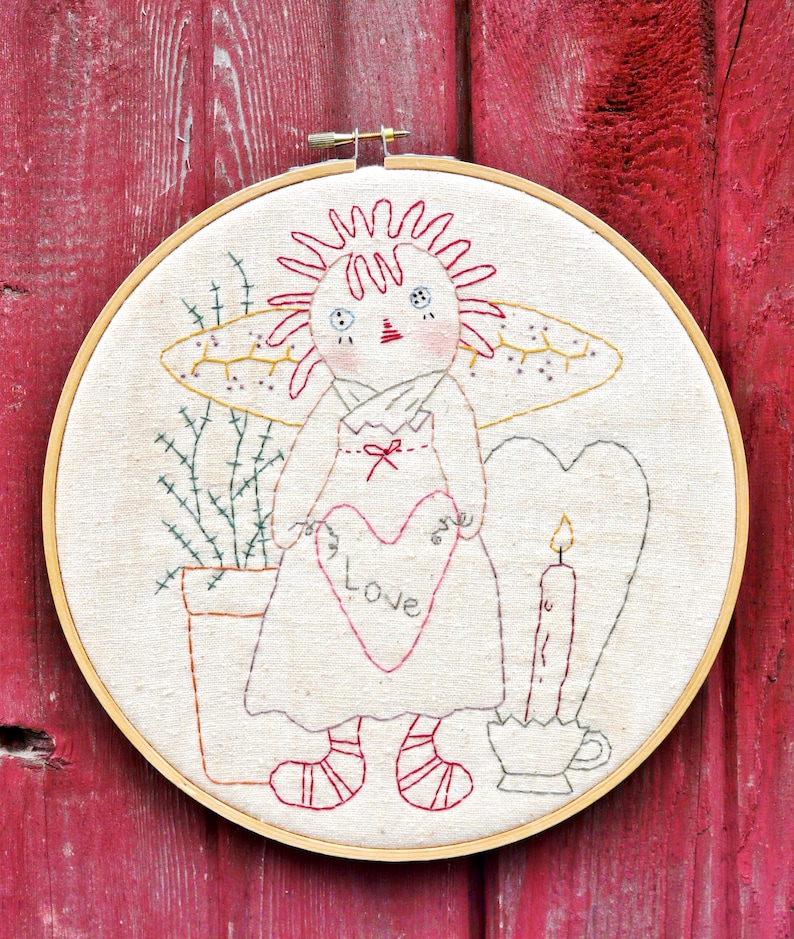 LOVE raggedy ann embroidery Pattern pdf prim stitchery doll vintage like heart fabric sew craft valentine primitive image 6