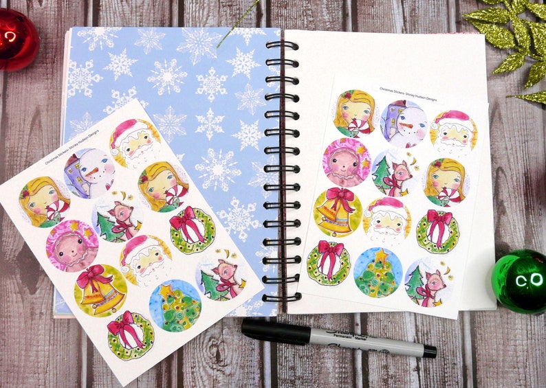 Christmas Joy sticker SET art artwork 2 sheets Santa snowman deer wreath gingerbread man planner journal image 4